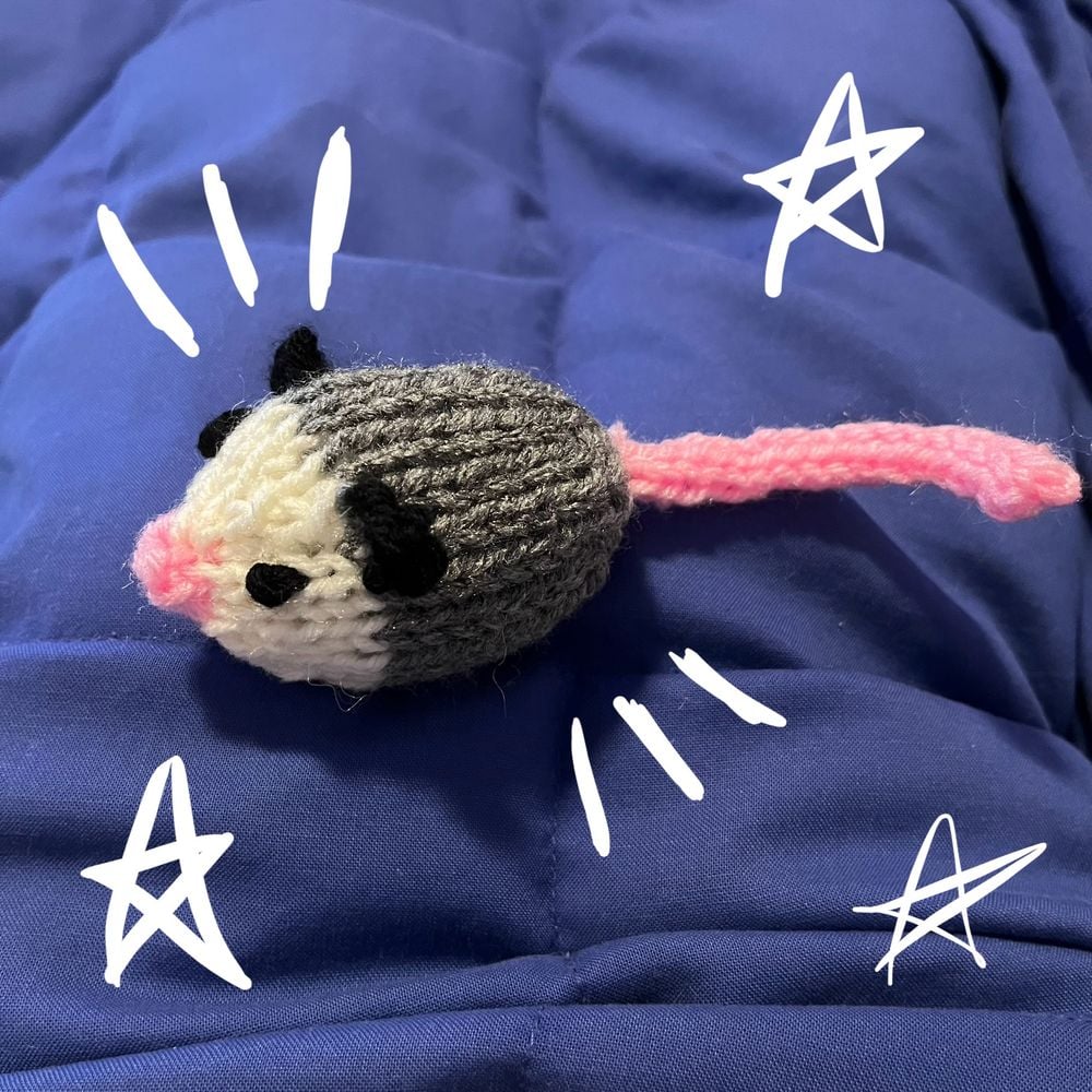 Tiny knitted opossum